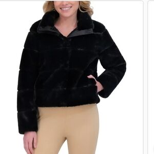 Karl Lagerfeld Paris Faux Fur Jacket in Oyster